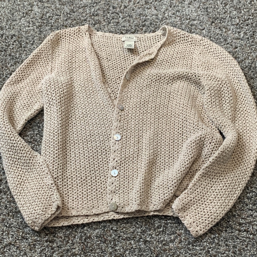 L.L. Bean Cream Knit Cardigan Sweater